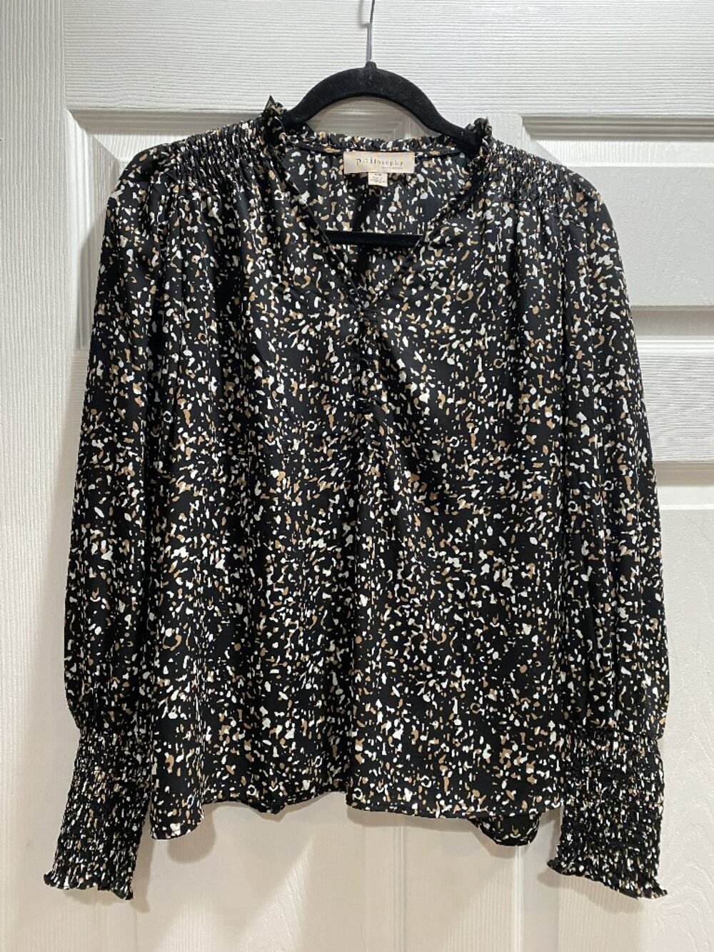 Philosophy Black, Brown, White Pattern Top.